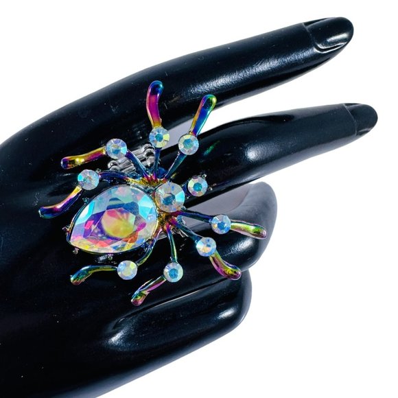 Beautiful Aurora Borealis giant spider ring adjustable NEW - Picture 3 of 4